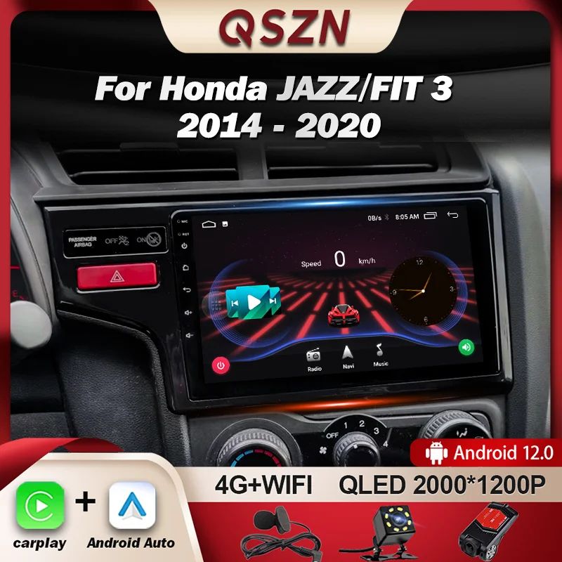 

QSZN For Honda Jazz 3 2015 - 2020 Fit 3 GP GK LHD Car Radio Multimedia Video Player GPS 4G Carplay Android 12 Autoradio 2K QLED