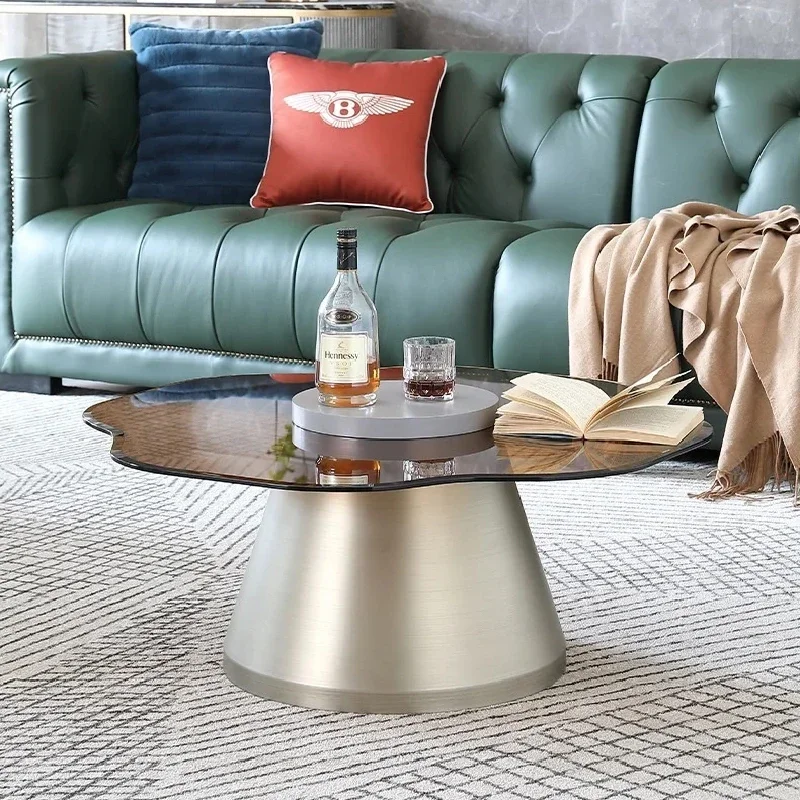 

Nordic Modern Minimalist Retro Fashion Luxury Round Floor Petal Rock Plate Glass Coffee Table Living Room Home Furnitures