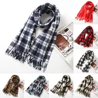 Imitation Cashmere Scarf Winter Scarf Plaid Tassel Thick Warm Soft Double Sided Plush Scarf Long Wide Neck Lady Fall Scarves