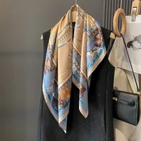90×90CM New Retro Double-sided Printed Scarf Neck Scarf High-end Fashion Age-Reducing Silk Scarf Fashionable Scarf With Shawl 2