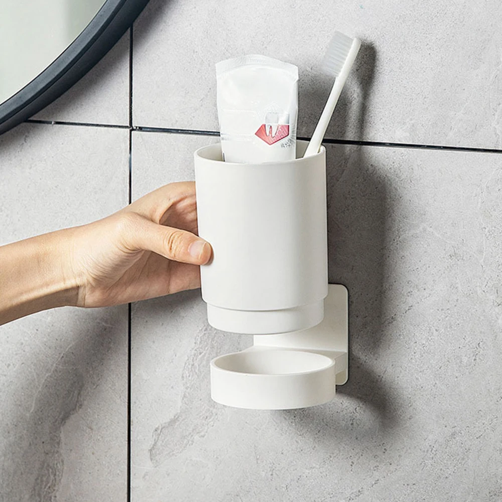 Wall Mounted Toothbrush Holder Toothpaste Mouth Cup Holder Drill-Free Bathroom Storage Shelf Portable Rack Organize Simple toothbrush holder,bathroom storage rack,wall mounted storage hook