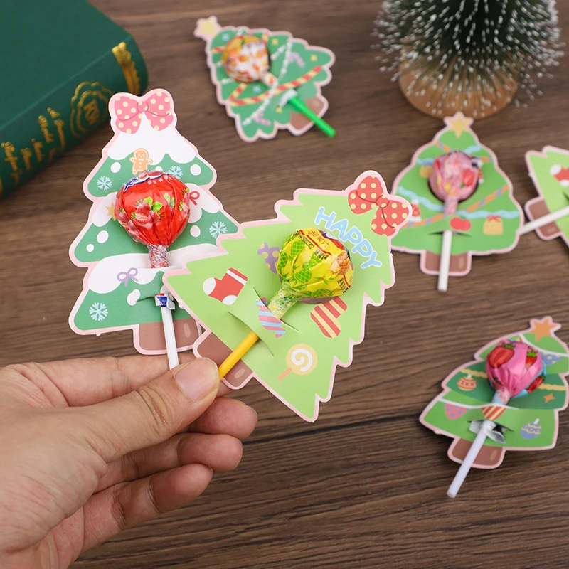 30pcs Christmas Lollipop Card Xmas Tree Candy Holder Card Sweet Sugar Packaging Decoration New Year Party Kids DIY Gift Supplies