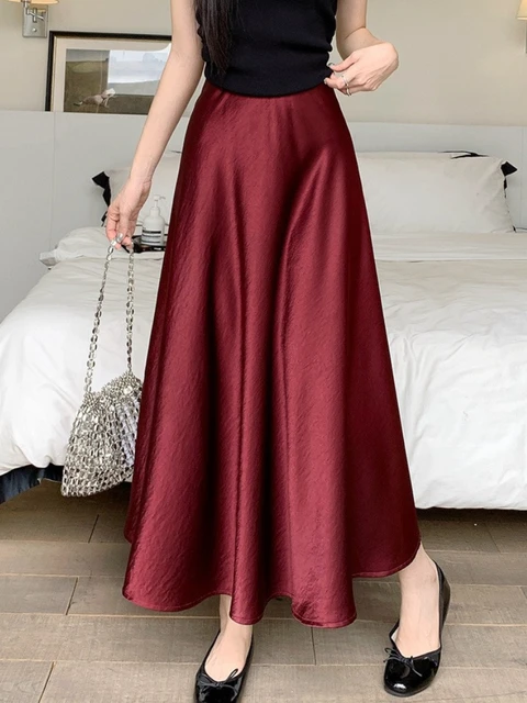 Plus Size Satin Half-Body Skirt Female 2026 Spring New Korean Fashion Temperament Elegant Solid Casual A-line Skirts