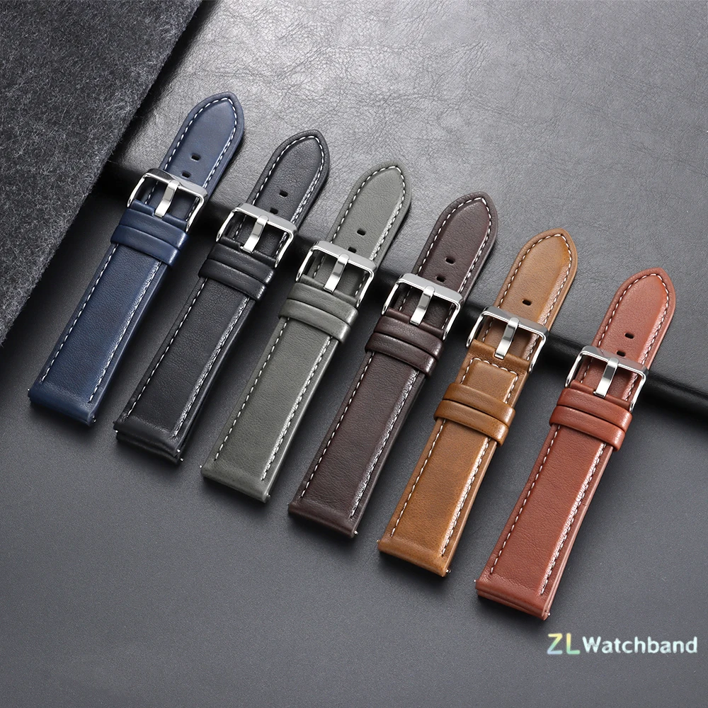 Quick Release Retro Brown Blue Leather Watch Band Strap