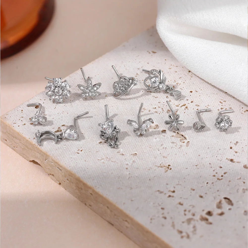 Exquisite Tiny Waterdrop Flower Heart Navel Piercing Rust Proof Hypoallergenic Geometric Zircon Stud Earrings Waterproof Jewelry