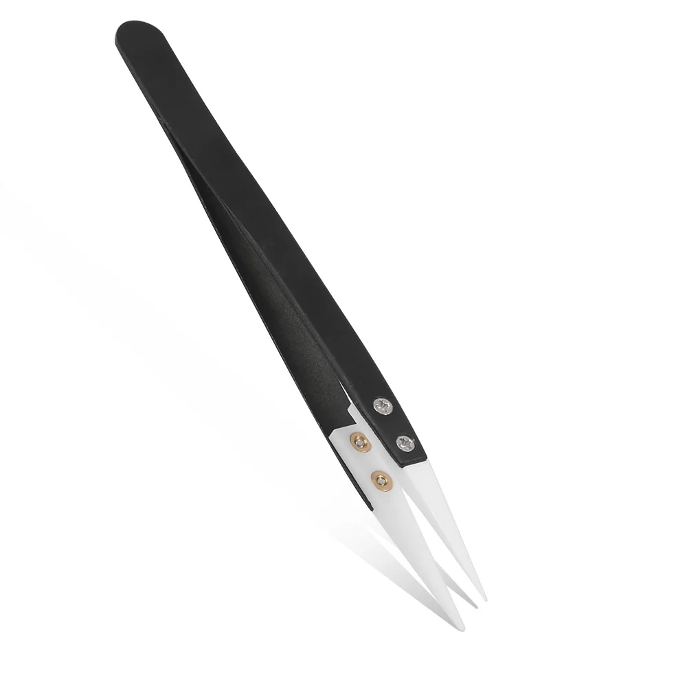 Tweezers Precision Ceramic Tips Tweezers Anti-static Straight Aimed Stainless Steel Handle High Temperature Resistant for precision tweezers,esd anti static tweezers,ceramic tweezers