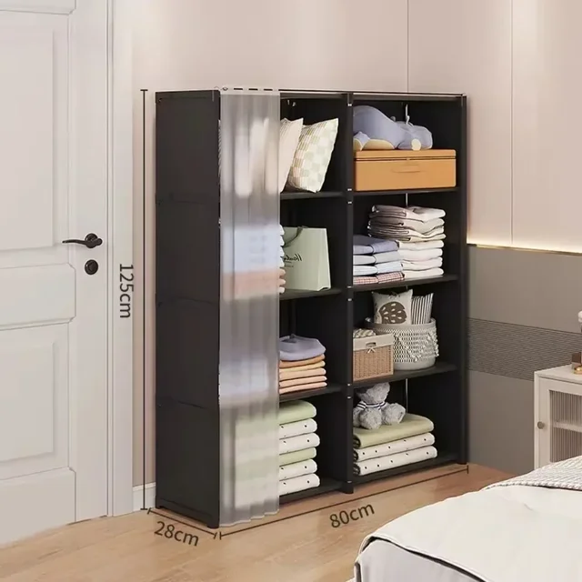 Dustproof Wardrobe Multi-Layer Storage Rack With Curtains Large Capacity Simple Bookshelf Wardrobes Bedroom Fcloset Organizer