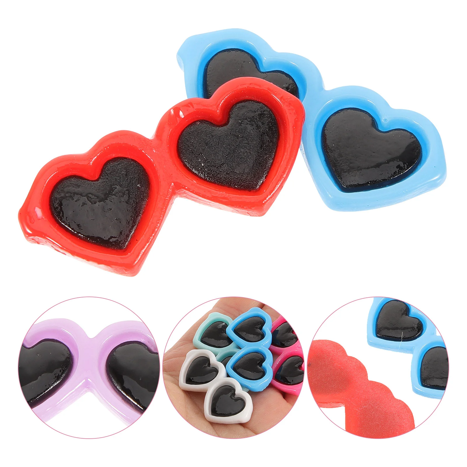 80Pcs Cartoon Glasses Charms Decorative Resin Sunglasses Charms Mini Sunglasses Crafts Heart Shaped Sunglasses 12set lot cartoon panda sunglasses baby girls knotbow nylon headband round frame polarized sun protection glasses kids eyewear