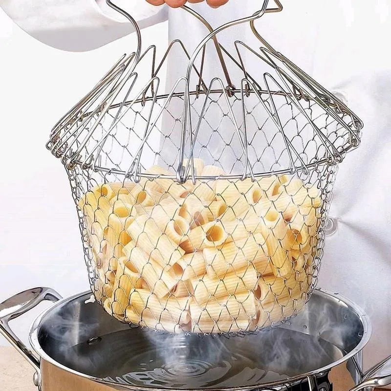 Cestino Frittura In Acciaio Inox 18 Cm - Con Manico E Ganci - Per Friggere E Scolare - Foto 3