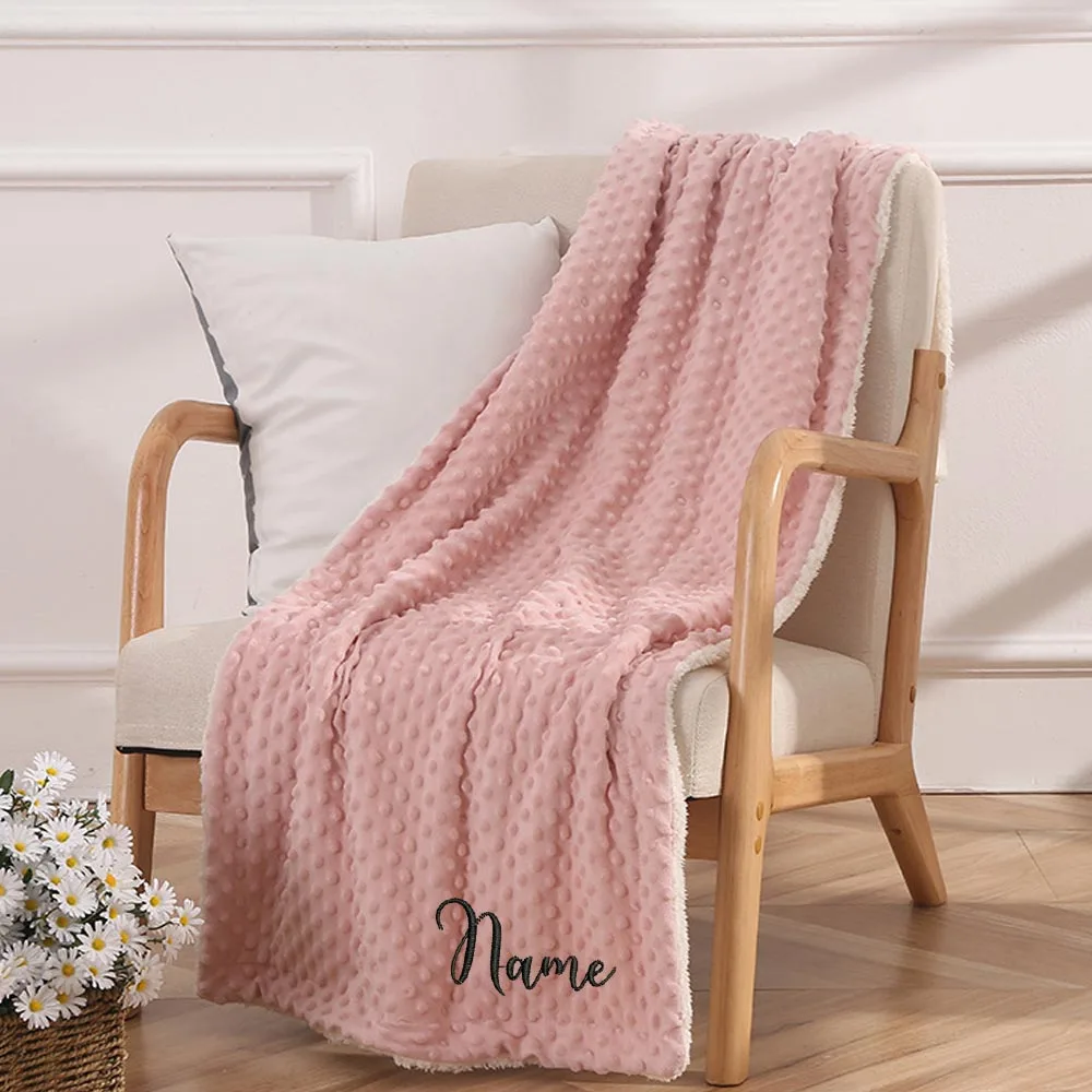 Embroidered Name Children\'s Baby Bean Plush Blanket Double Layer Thickened Lamb Fleece Soft Blanket Personalized Name Baby Gifts