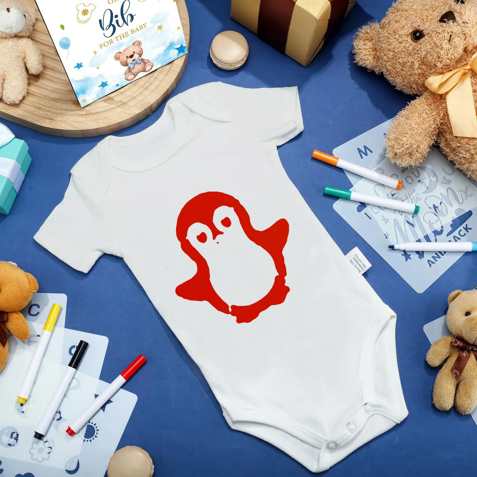 6-30 Sets Baby Shower Game Bibs Bodysuits Gender Reveal White Baby Boys Girl Bib Newborn Clothes Infant Fabric Marker Stencils 4