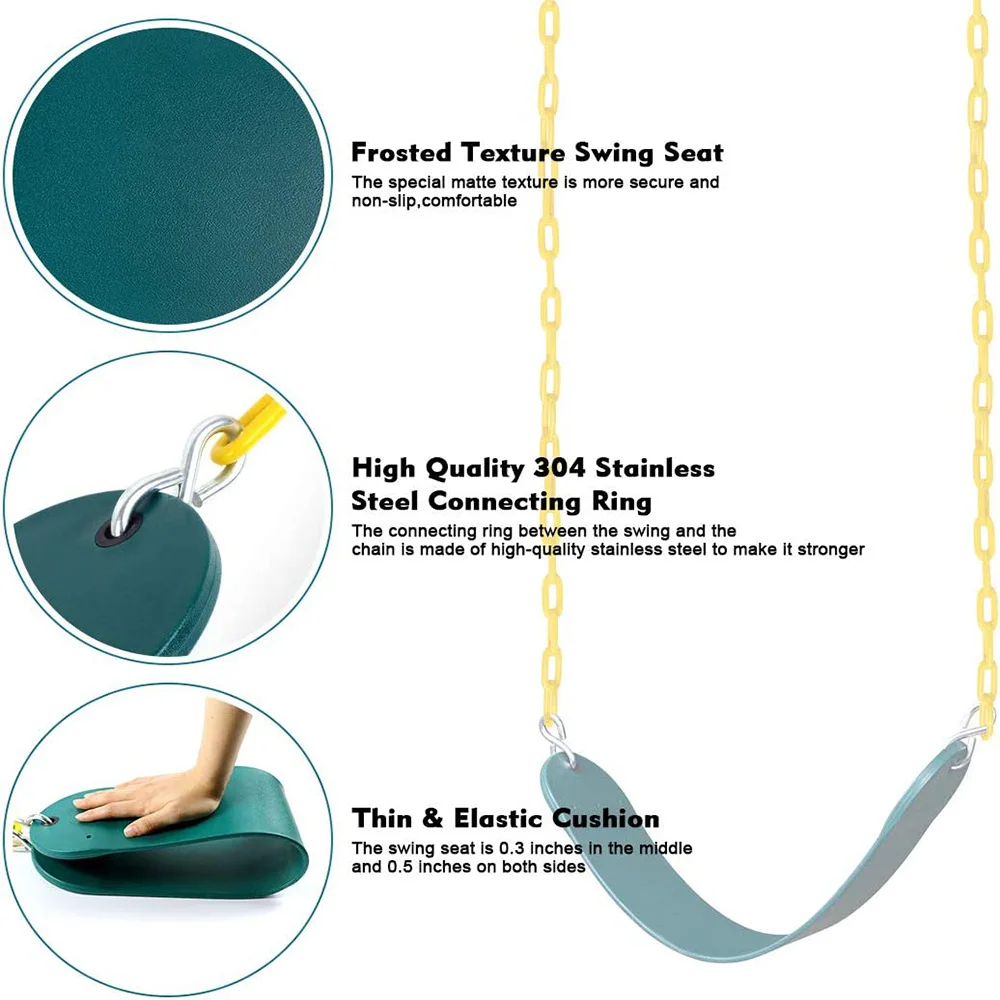 Swings Seats Heavy Duty with 66" Chain Plastic Coated, Playground Swing Set Accessories Replacement with Snap Hooks 5