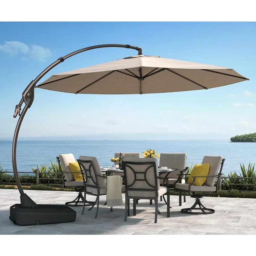 

Patio Umbrella, Curvy Aluminum Cantilever Umbrellas, with Base, Round Large Offset Umbrellas for Garden Deck, Patio Umbrella