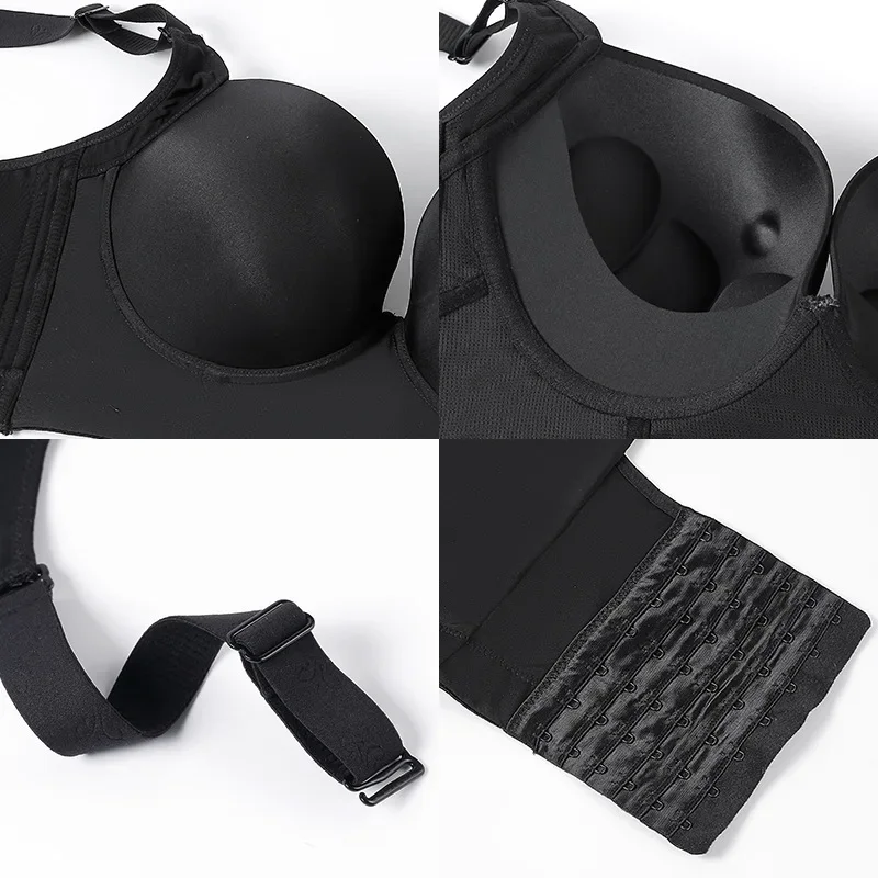 Women Deep Cup Bra Hide Back Fat Full-back Coverage Push Up Sports Bras