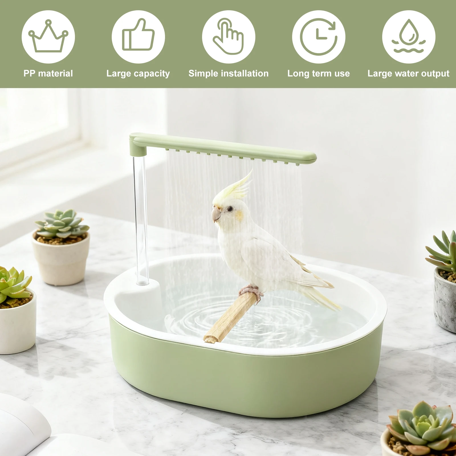 Circulating Water Bird Bathtub USB Electric Automatic Parrot Bathtub Cage Parrot Bird Shower Bath Pet Supplies Accessories Green