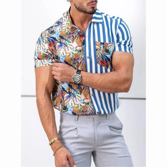 Camisa masculina verão 2023 moda xadrez camisa casual de manga