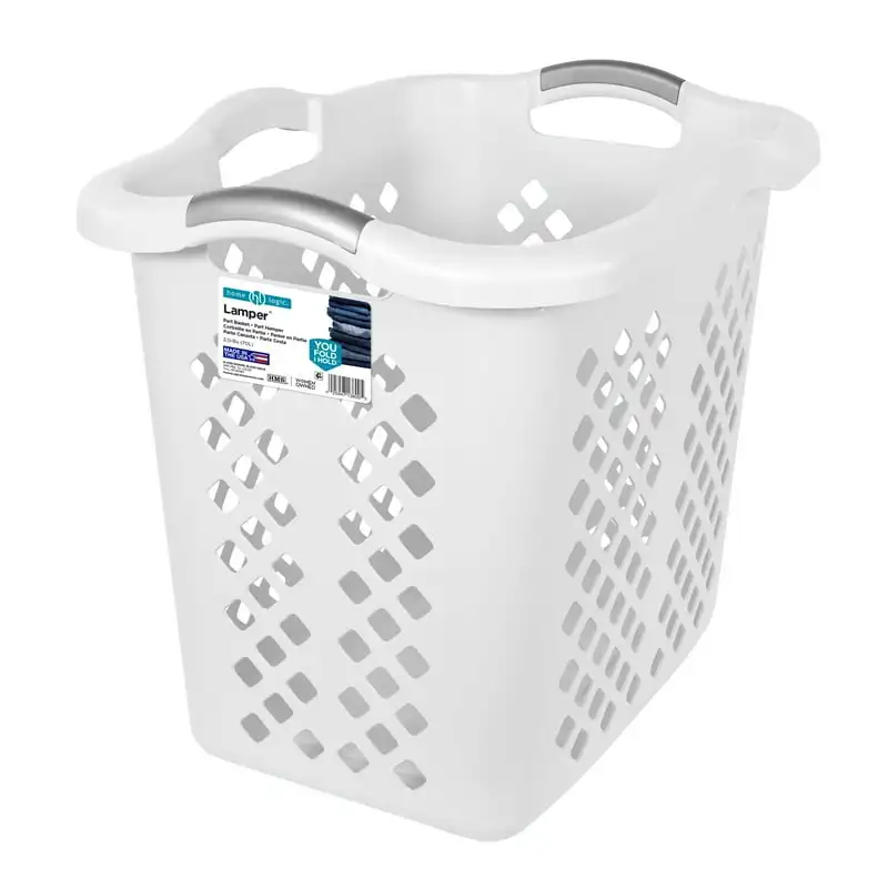

Bushel Lamper Laundry Basket with Silver Handles, White סל כביסה Room storage Hangers for clothes Bathroom organizer and