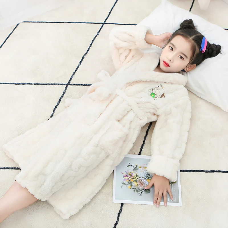 Kids Bathrobe Flanel Sleepwear Girls Cartoon Nightgown Baby Pajamas Autumn Winter