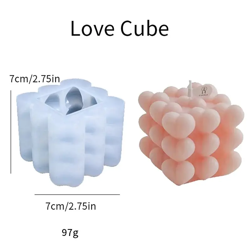 Love Cube Aromatherapy Candle Mold DIY Epoxy Plaster Baking Mousse Decorative Silicone Mold
