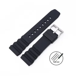 Waterproof Silicone Diving Watch Band - Sports Strap, 20mm/22mm - 22mm (Black - Silver)