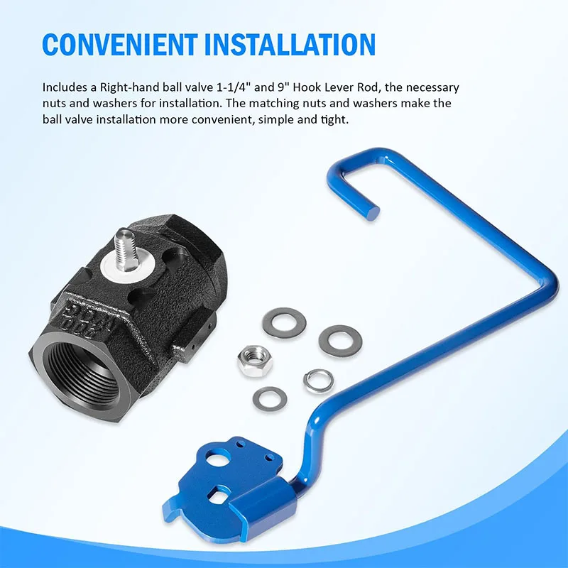 60131007 Ball Valve 1-1/4" Right-Hand Valve with 9" Hook Lever Rod, for Pitco Fryer SG14/14R, SG18/18F, SGM24/34/1824 and more