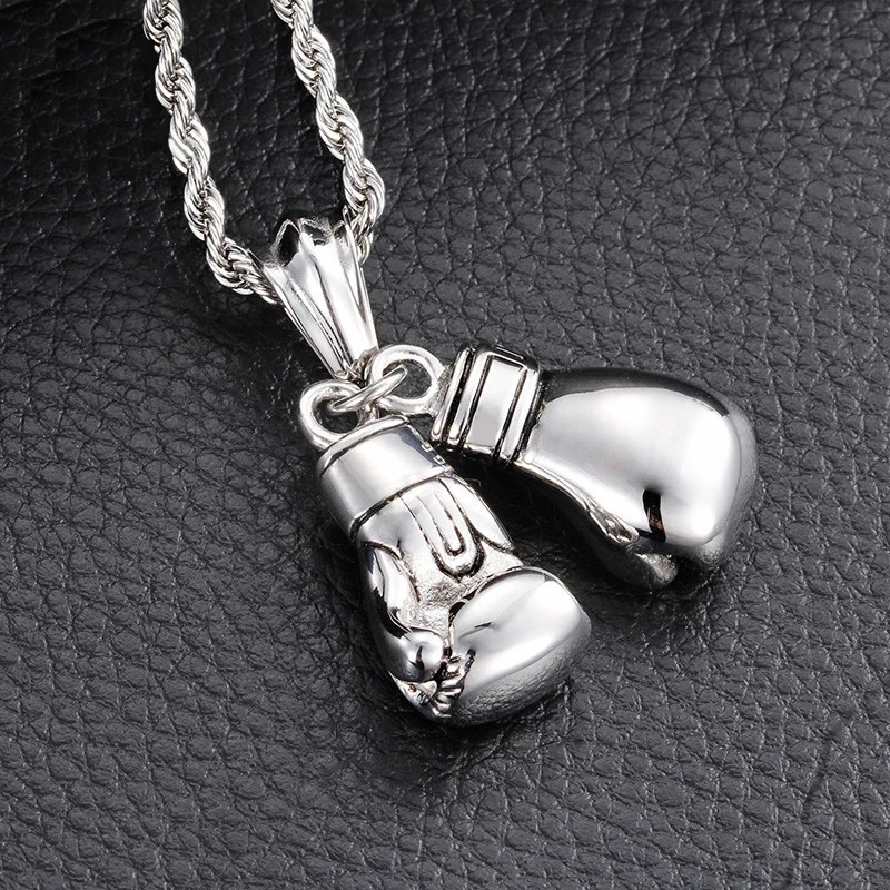 HaoYi Stainless Steel Boxing Gloves Pendant Necklace For Men Fashion Gold Silver Color Sports Jewelry Accessories