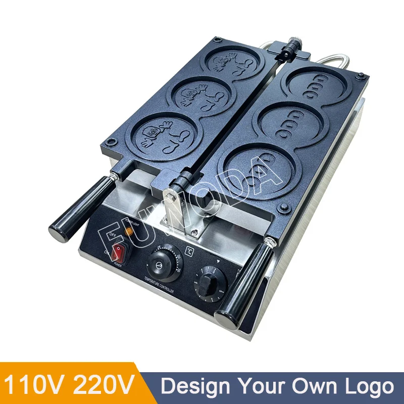 3Pcs Commercial Non-stick Coating Korean Gold Coin Waffle Machine Round Shape Cheese Bread Cartoon Waffle Maker Snack Equipment