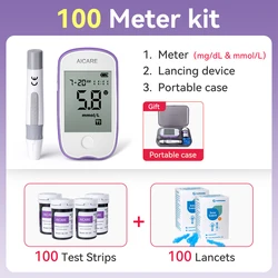 Aicare Quick-Read Blood Glucose Meter with Test Strips & Lancets (A608-100 Meter Kit)