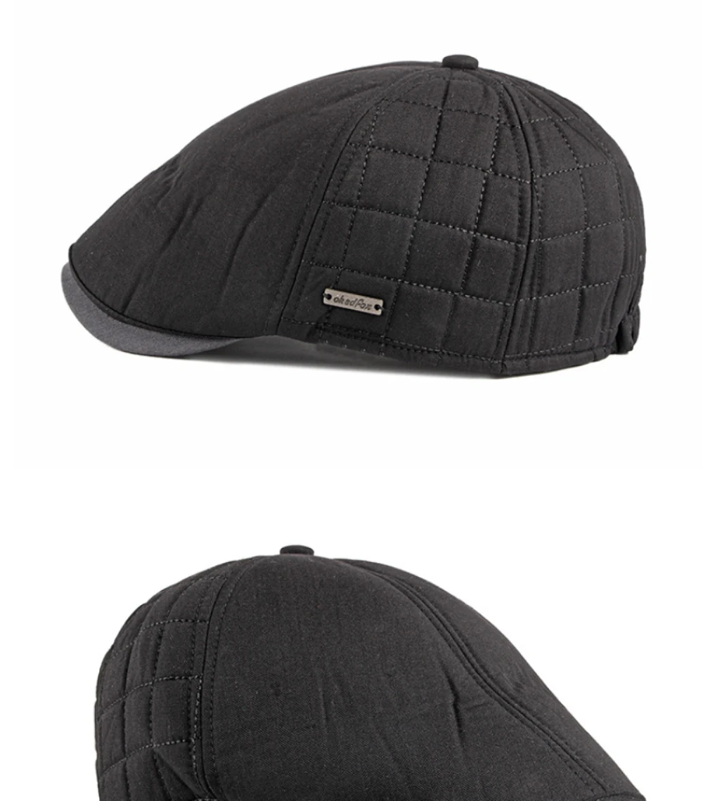 HT4605 Berets Neue Dicke Warme Herbst Winter Hut Baskenmütze Mütze für Männer Ältere Mann Earflap Cap Fleece Gefüttert Achteckige Flache Kappe Baskenmütze Hut – Detail 4