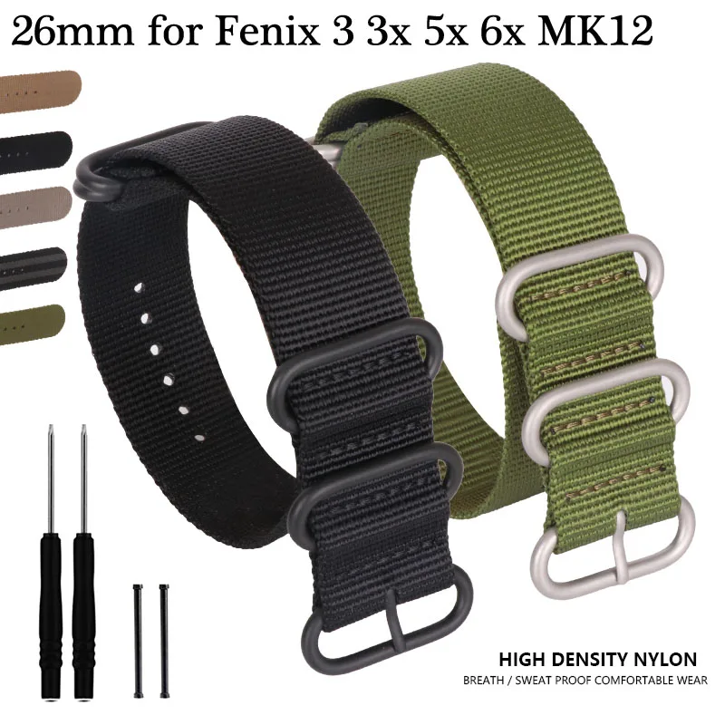 Cinturino Per Orologio Lungo In Nylon Da 26Mm Per Garmin Fenix 6X 5X 3X 3 Hr Pro Descent Mk 1 2 Cinturino Per Orologio Intelligente Cinturino Con Anel