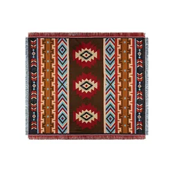 Bohemian Striped Blanket with Tassels - Perfect for Outdoor, Beach, and Home Use (Brown)