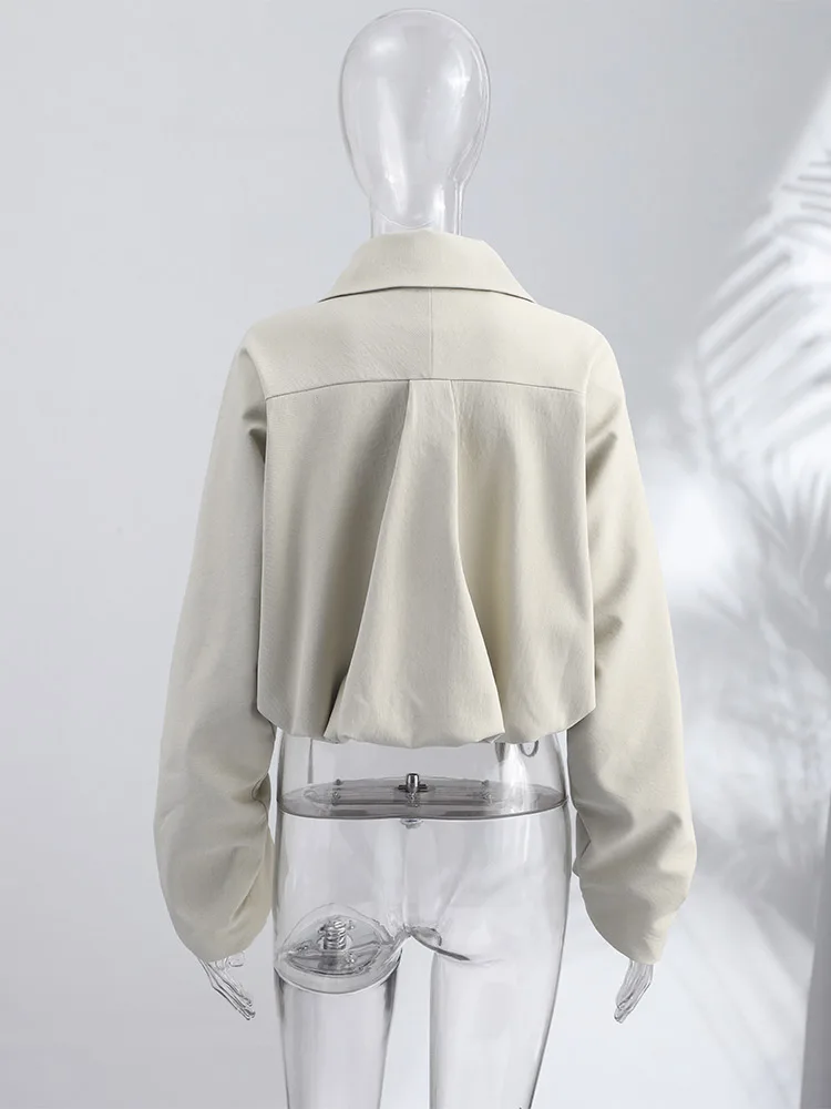 Peter-Pan-Kragen-Mantel mit Kordelzug und Falten, einreihig, für Damen, süße, langärmelige, schmale Jacke, Frühjahr, schicke Damen-Oberbekleidung, neu – Detail 3