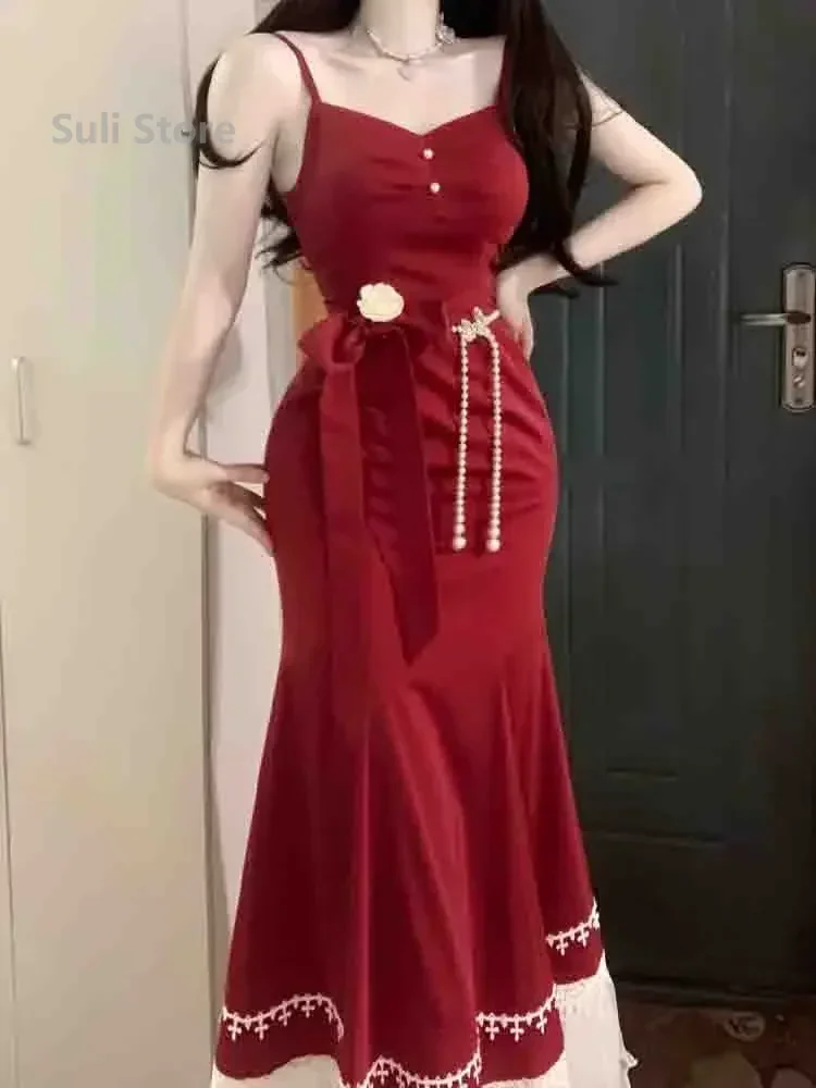 الفرنسية خمر حورية البحر فستان المرأة الدانتيل الك...