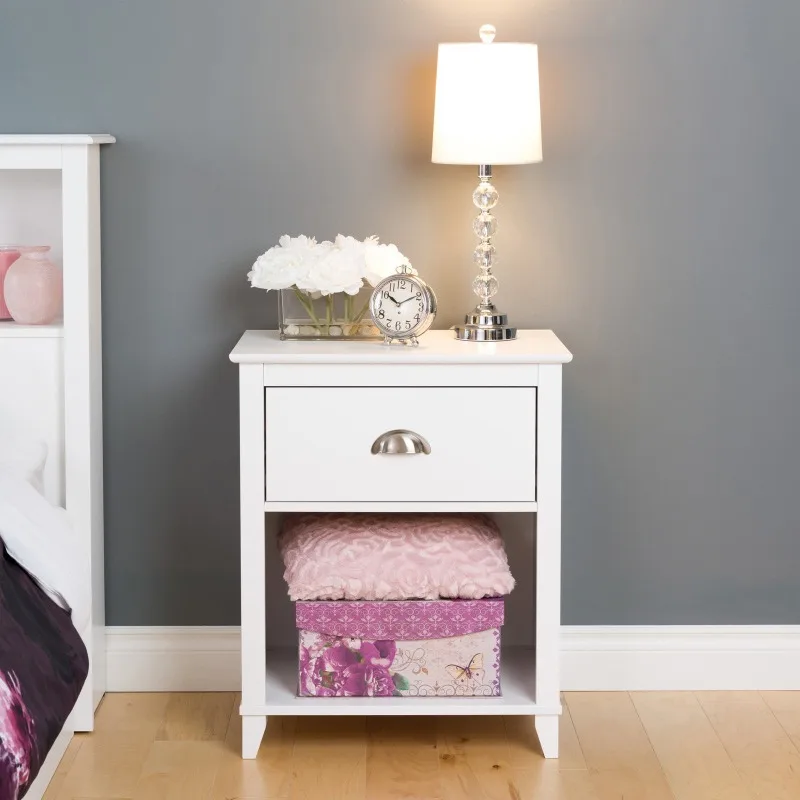 

Prepac Yaletown Modern Tall Bedroom Nightstand with Open Shelf, 1-Drawer, White