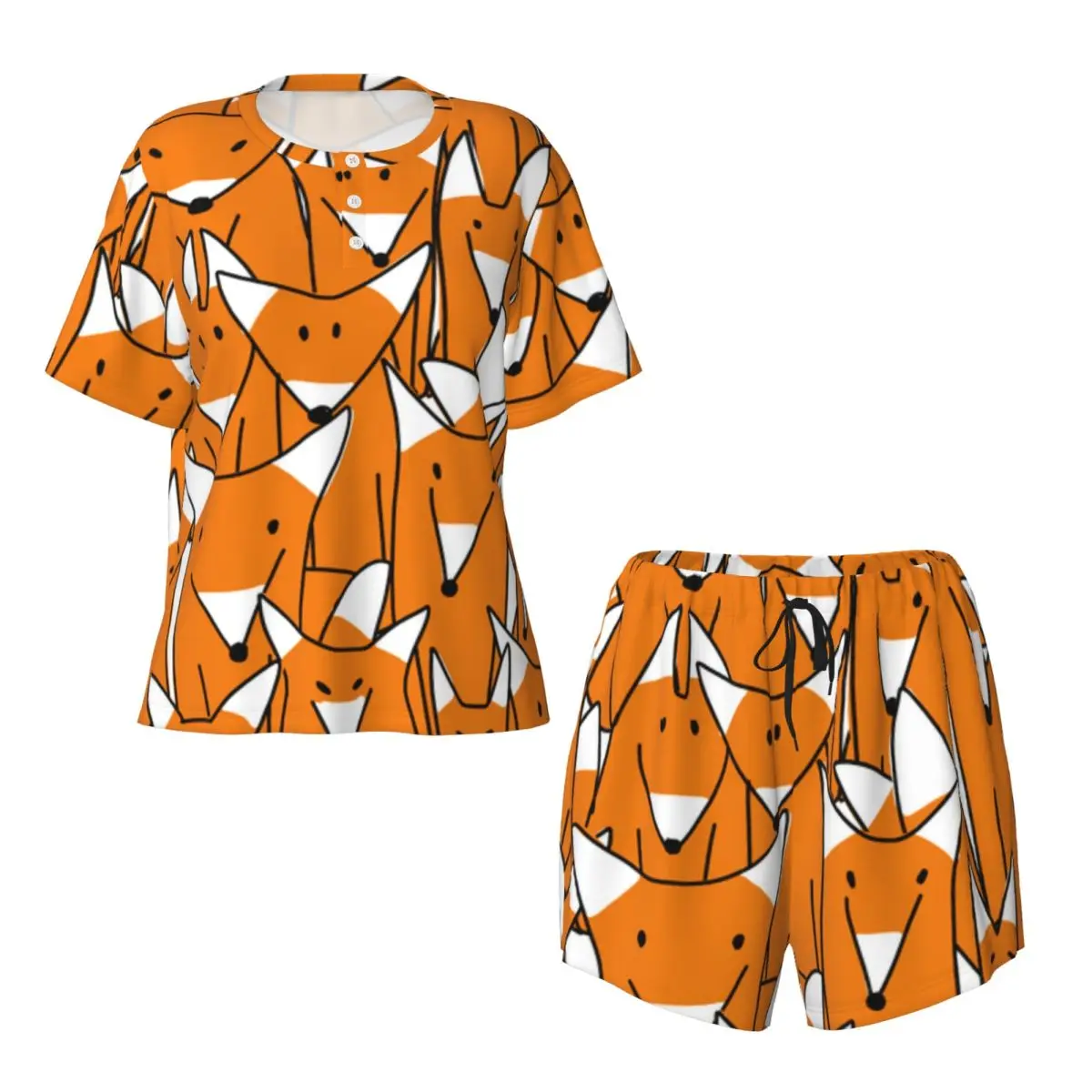 Women Pajamas Set Foxes Homewear Two-Piece Short-Sleeved Short