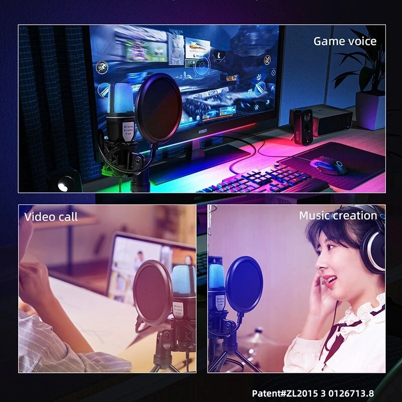 مكثف ميكروفون احترافي للكمبيوتر المحمول والكمبيوتر والألعاب USB السلكية والبث Podcast Studio Mike Kit ملحقات الألعاب