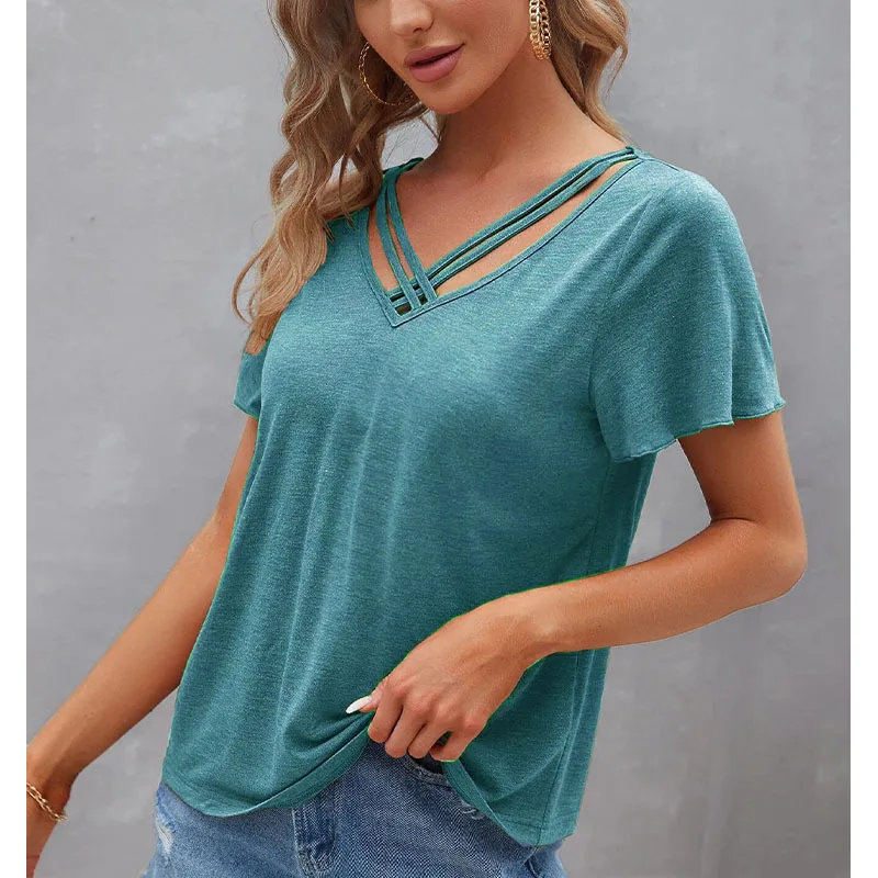 Women Summer Short Sleeve Striped Loose Tee