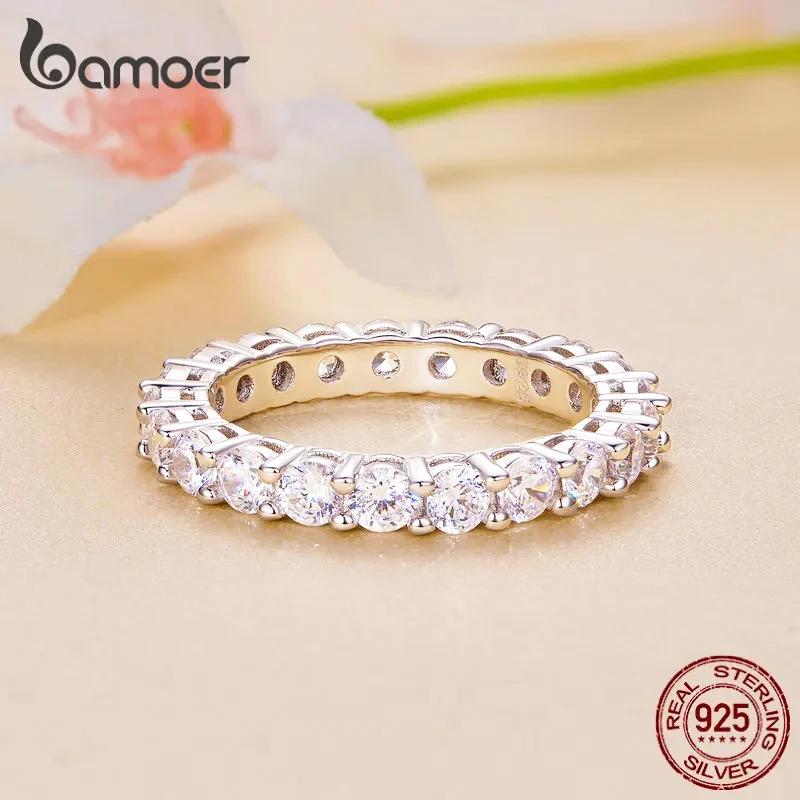 BAMOER Moissanite 반지 여성을위한 전체 영원 밴드 다이아몬드 웨딩 약혼 반지