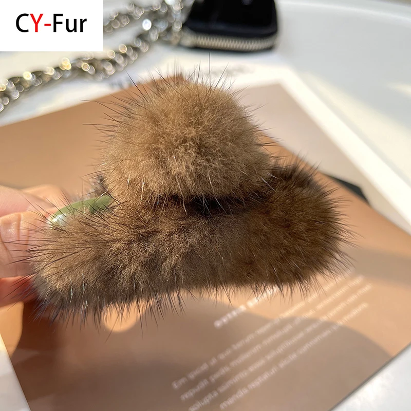 

2024 Winter Real Fur Mink Hair Claw Clip Plush Cute Hairclip Large Size Shark Hair Crab Clip Hairpins Fashion Hair Accessories