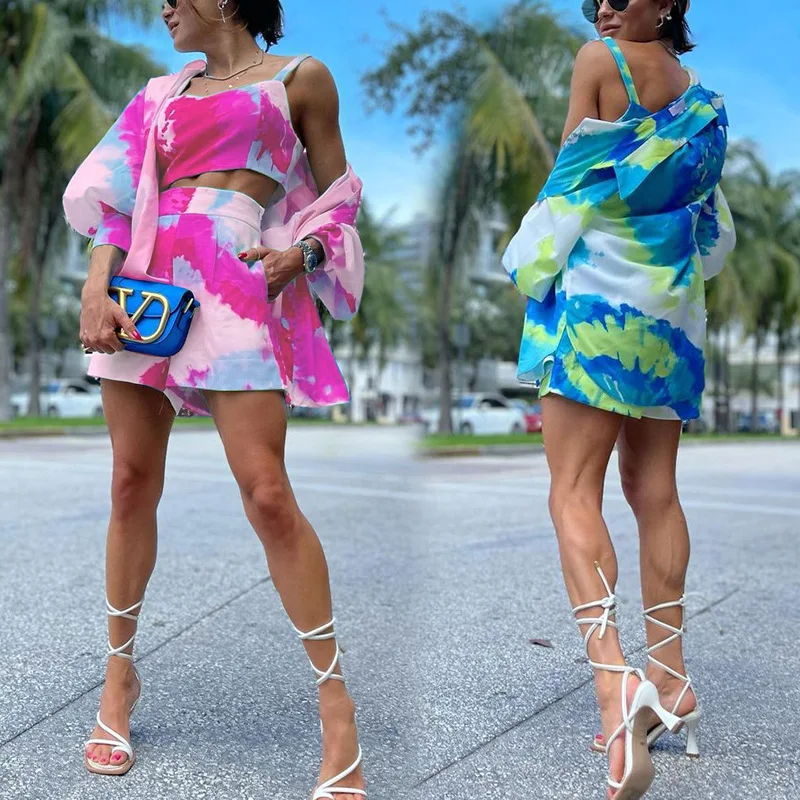 

New 2024 Women's Spring/Summer Elegance Casual Colorful Tie Dyed Print Three Piece Set