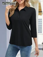 TACVASEN Women's 3/4 Sleeve Polo Shirts V Neck Collared Tops Cotton Blend Soft Golf Work Casual T-Shirts Casual Business Tops - Image 3