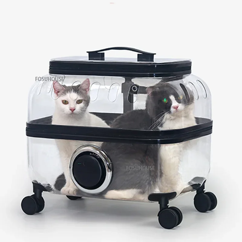 Moderna maleta transparente con ruedas para mascotas, perros y gatos, ideal para viajes, bolsa de transporte de gran capacidad