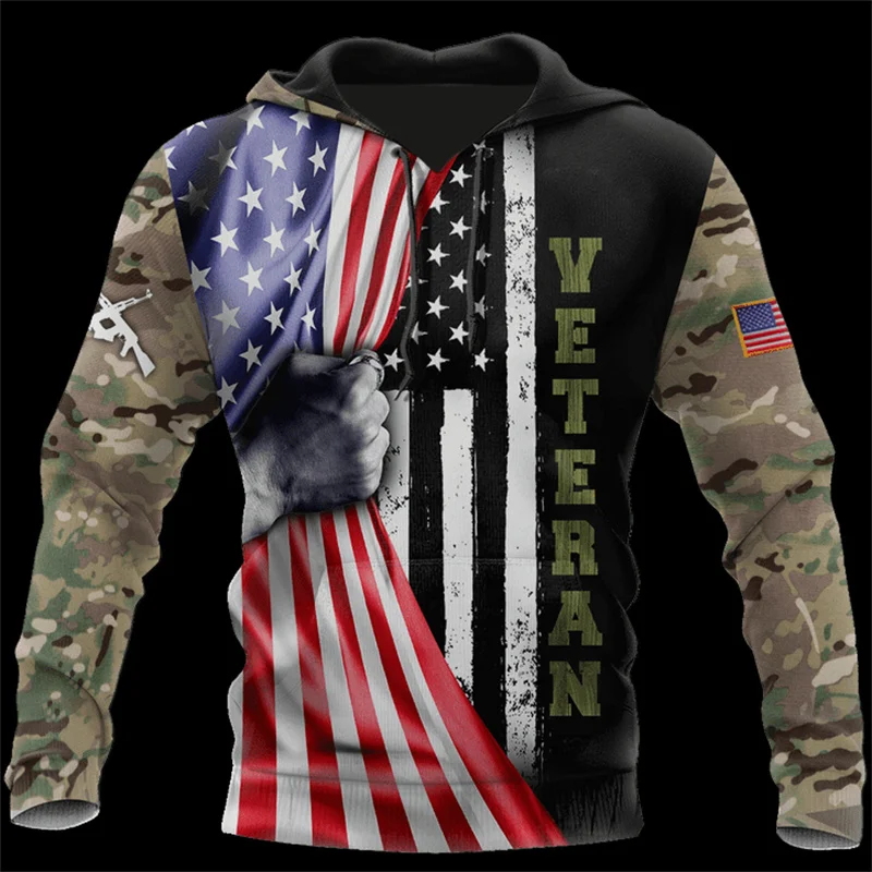 

3D US Veteran Army Print Hoodies For Men Sodier Military Camouflage Clothing Fashion Streetwear Cool Pullovers Harajuku Hoodie
