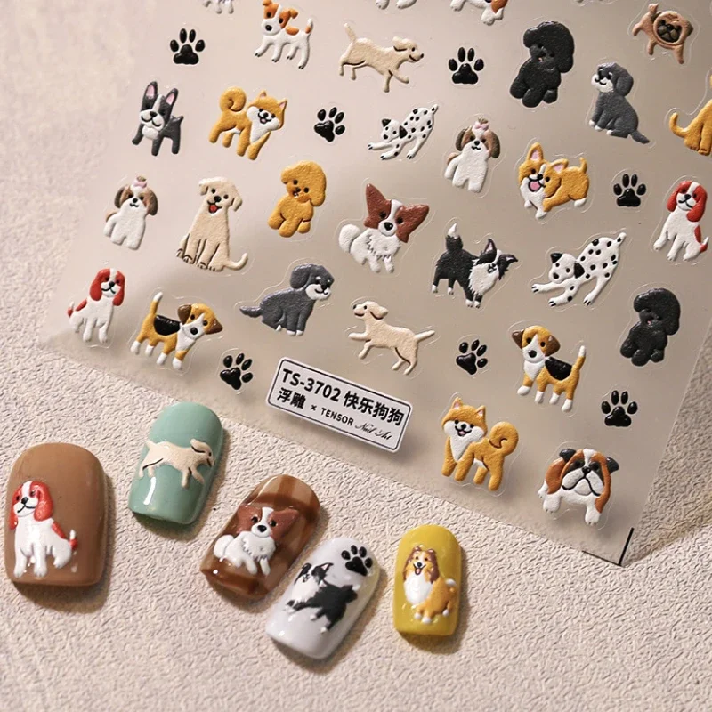 Kawaii Puppy Corgi Dalmatian Poodle Labrador Beagle Cute Dog Print Animal Embossed Reliefs Nail Art Stickers Manicure Tool Decal