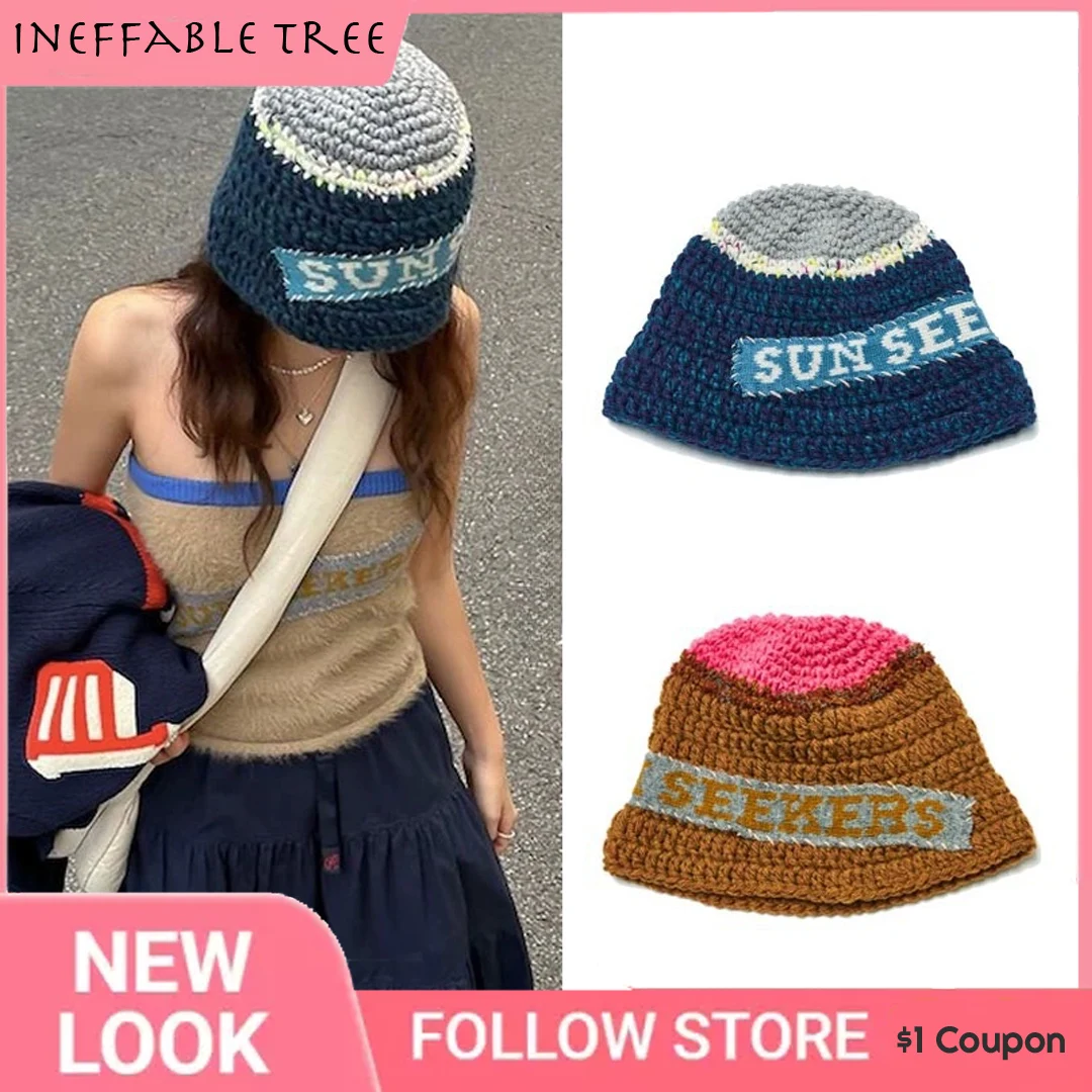 

Hand Crochet Alphabet Dome Patch Striped Bucket Hats for Women Men Thick Trend Basin Designer Bucket Fisherman Bob Hat Bonnet