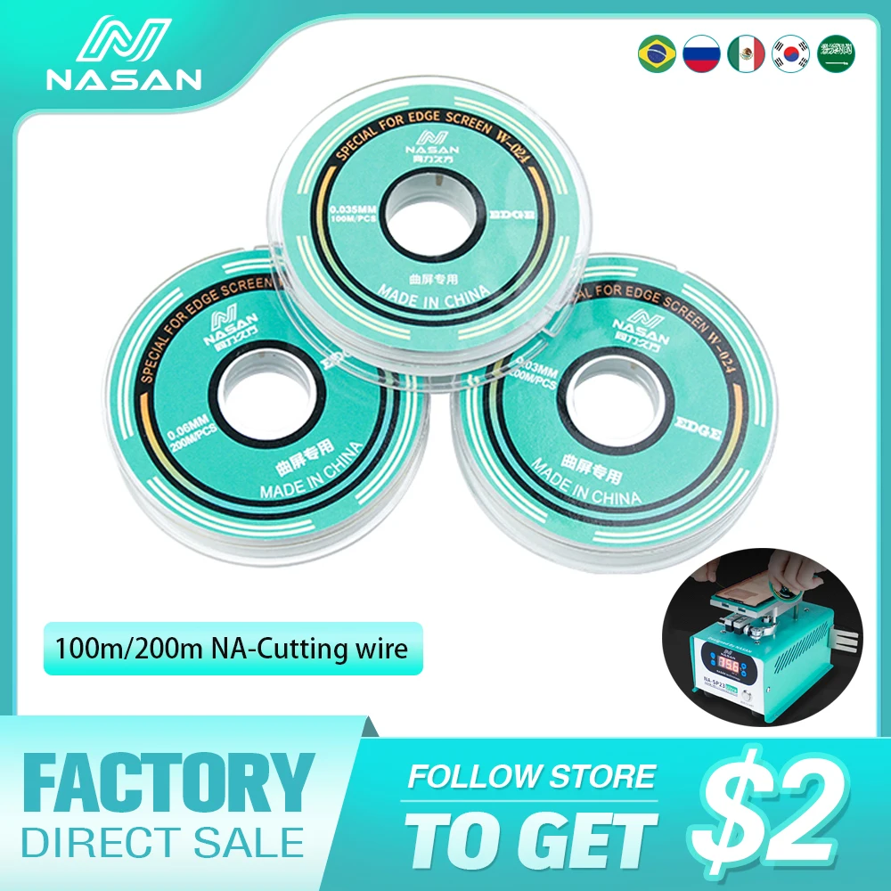 Nasan 100m/200m Alloy Cutting Wire High Hardness Special Steel Cutting Wire for Mobile Phone LCD Screen Separation Repair Tools for fluke 724 screen display frame multimeter display frame replacement and repair parts