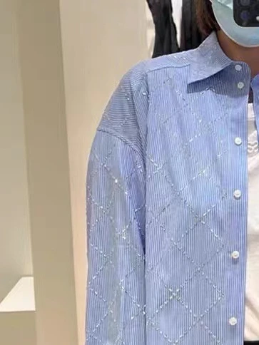 

fashion woman blouse 2023 blue rhombus diamond fashion elegant top women's clothing free shipping