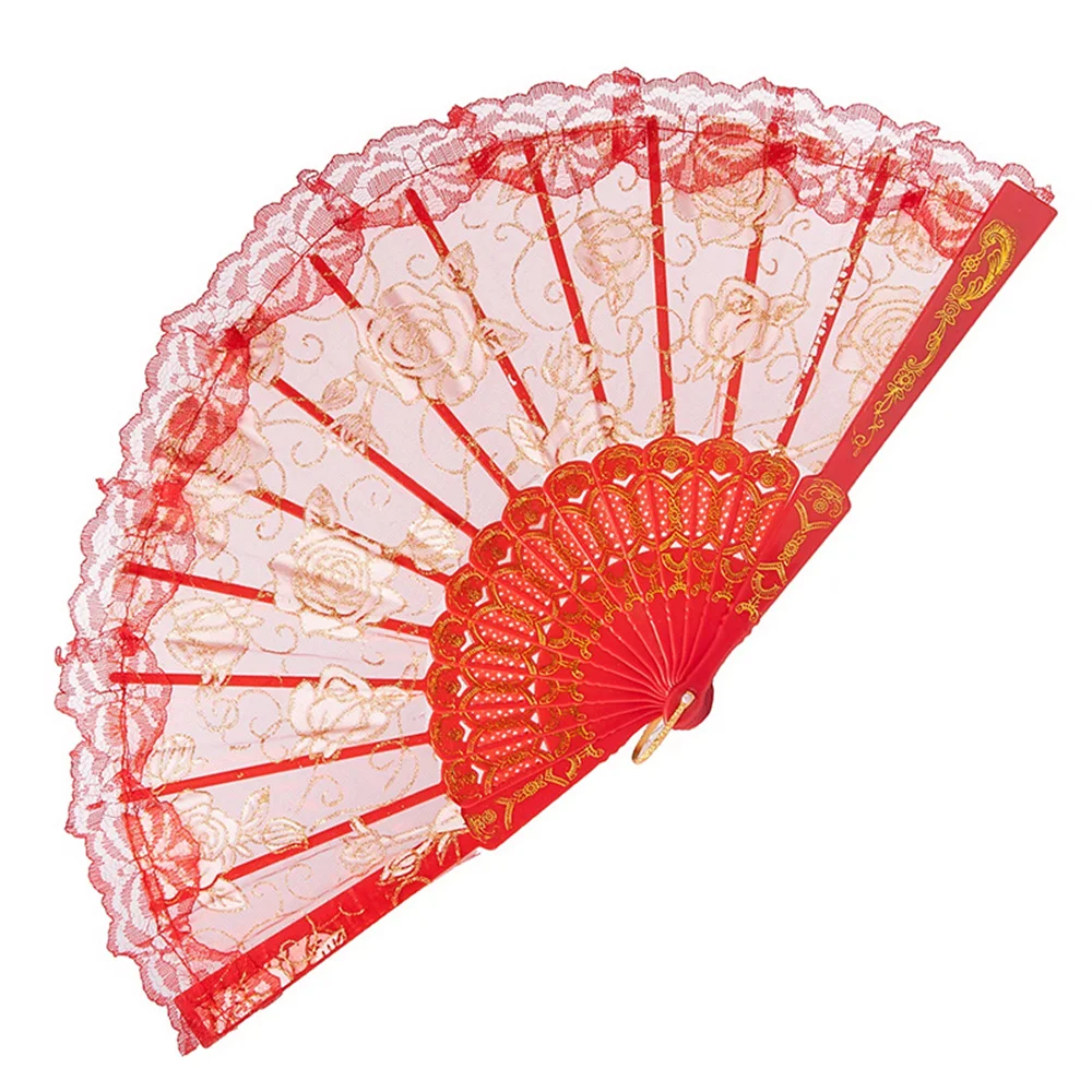 10 Colors Lace Fabric Silk Folding Hand Held Dance Fans Flower Party Wedding Dancing Props Women Summer Cooling Fan Accessories