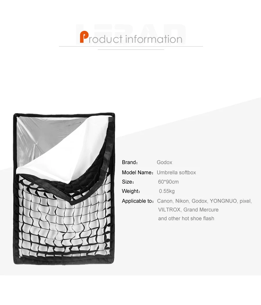 60 x 90cm 24" * 35" Portable Rectangular Honeycomb Grid Photo Softbox Reflector