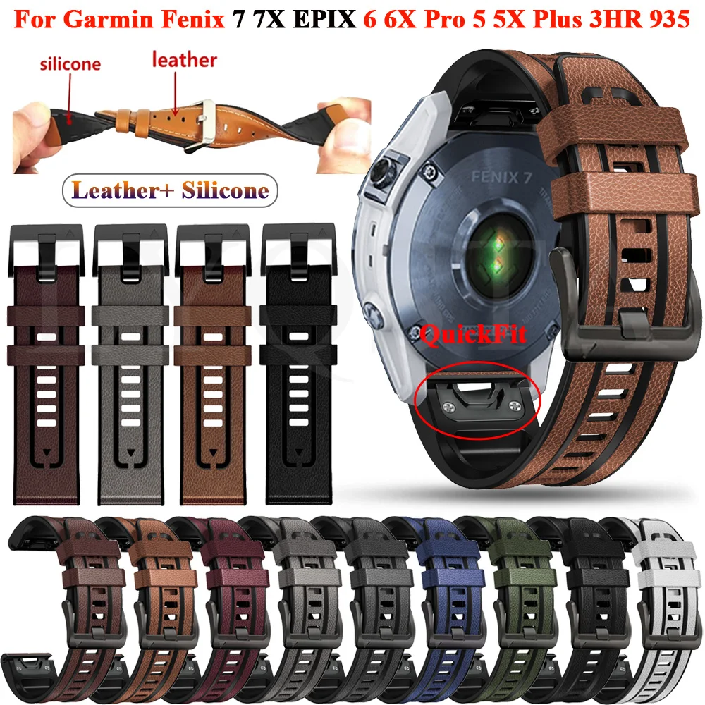 Silicone Leather Wristband Accessories Garmin Fenix 7x Leather Strap